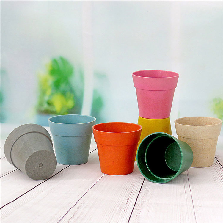 Vasos redondos de fibra de bambu para flores e plantas