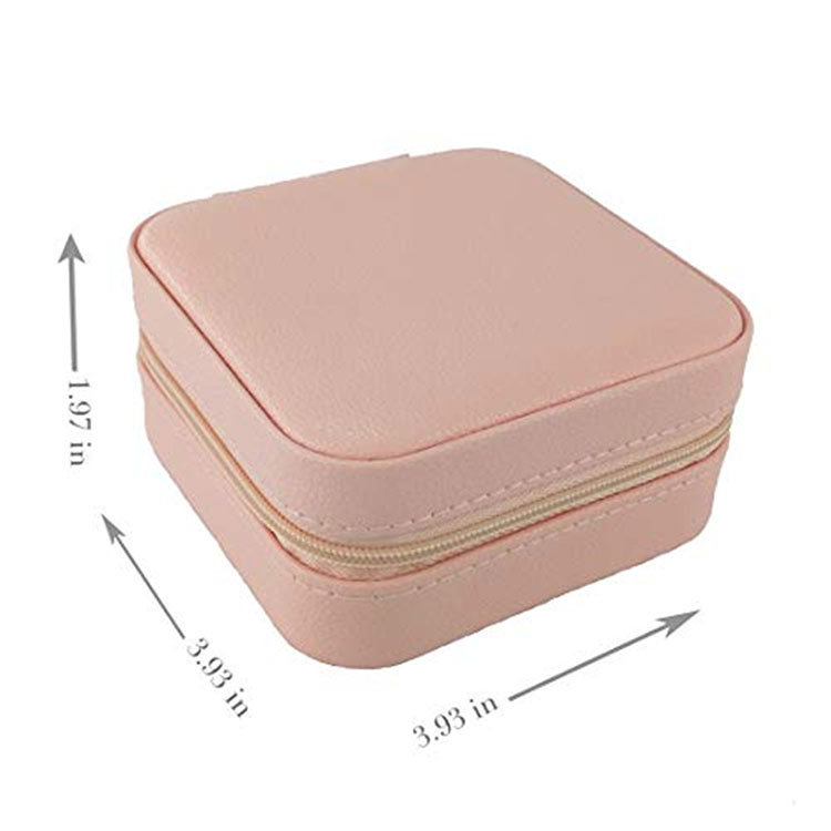 Mini organizador de couro em forma quadrada para viagem, armazenamento de joias, estojo para colar, brincos, pulseiras, anéis